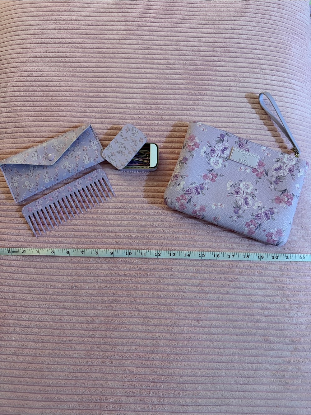 LoveShackFancy Lavender Pink Floral Wristlet Card Holder Set